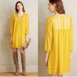 One September • Anthropologie Anwen Peasant Dress mini swing Maize gold yellow